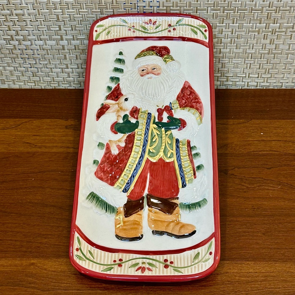 🎄2011 Fitz & Floyd Santa's Forest Friends 12" x 5" Elongated Ceramic Tidbit Tray